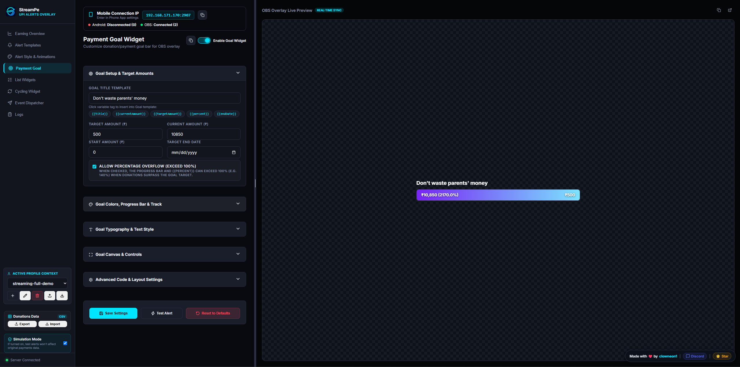 Payment Goal Bar Widget